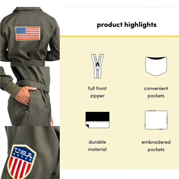 Tipsy Elves Pilot Costume Mens Size XS Green Collared Belted Jumpsuit women M - Picture 2 of 11